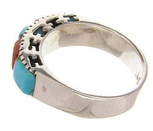 Southwest Turquoise Apple Coral Silver Ring Size 5-1/4 MW64349